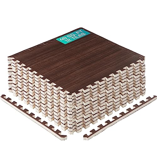 Yes4All EVA Interlocking Mats, Puzzle Floor Tiles, Foam Floor Padding with Border for Furniture, Home Space, Living Room, Garage 48 SQFT