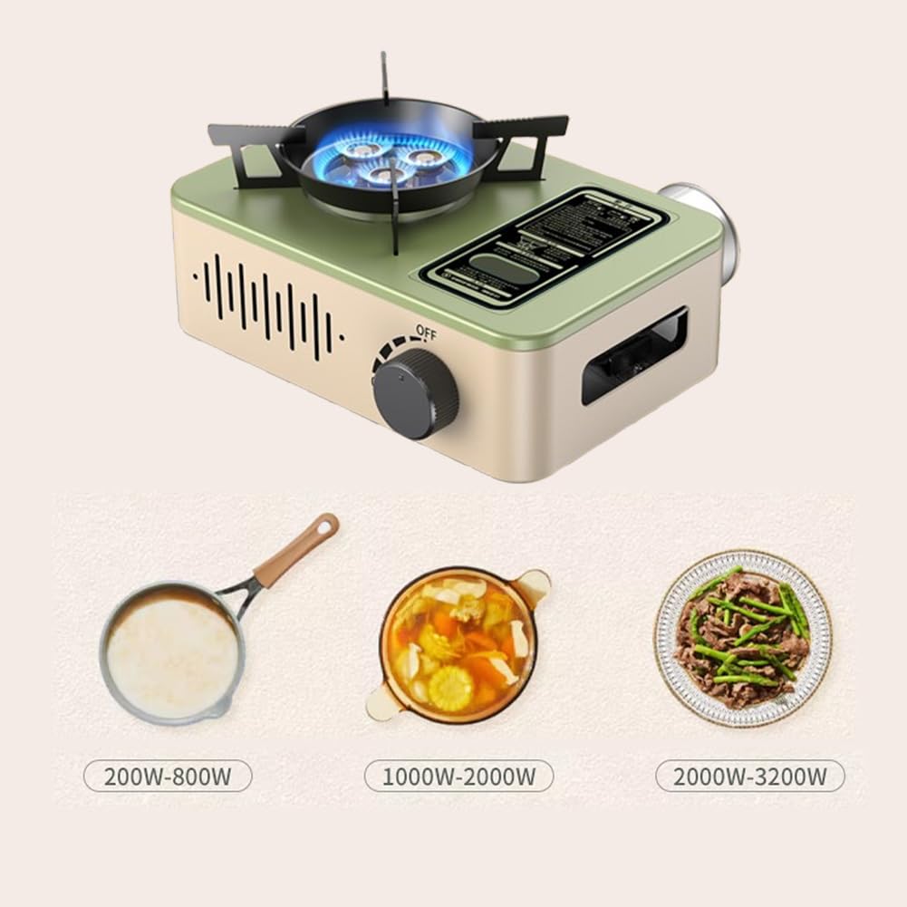 Estufa De Camping Portátil De Gas 3200 W - Mini Quemador con Guantes, Butano y Encendido Automático, Control De Calor