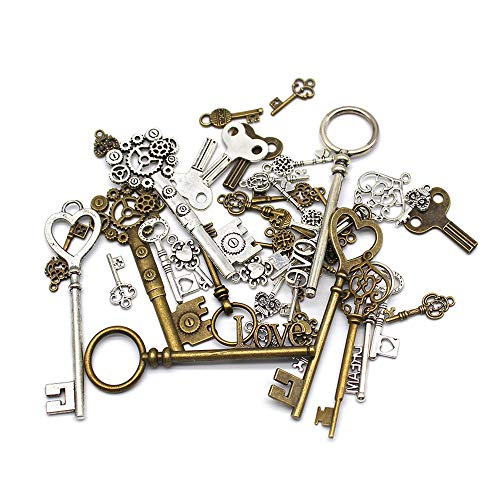 KiKiHong 40 Piezas Antiguos Clave de Bronce Colgantes Llaves de Esqueleto para DIY Accesorios...