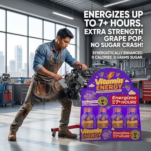 Image of Vitamin Energy Grape Pop Extra Strength Energy Shot, 12 Pack - Up to 7 Hrs, 260mg Natural Caffeine, Zero Sugar - Green Tea Extract, Immune Support, B12 B6 Niacin, 1.93 fl oz, Keto Vegan