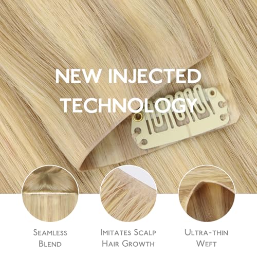 Image of WENNALIFE Invisi Edge Clip in Hair Extensions Real Human Hair, 22 Inch 150g 7pcs Light Blonde Highlighted Golden Blonde Hair Extensions for Women Invisible Straight Injection Extensions
