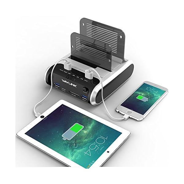 Festplatten Dockingstation, WAVLINK USB Festplatten Docking Station Offline Klonfunktion für 2,5 Zoll & 3,5 Zoll SATA HDD SSD, Unterstützt TF & SD Karte und USB-Aufladung – Bild 6