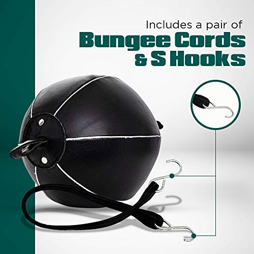 Image of Genuine Leather Double End Boxing Punching Bag - Speed Striking & Dodge Training Ball for MMA, Muay Thai, Boxing, Gym Workout - Includes Cords & Hooks for Easy Setup