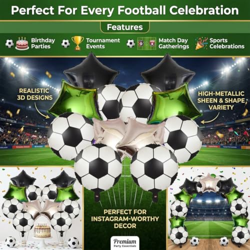Image of Atpata Funky Football Theme Foil Balloons - 18 Inch Round Football Shape Foil Balloons for Kids Sports Themed Birthday Party Decor and Goal theme Celebrations (Stars & Footballs)