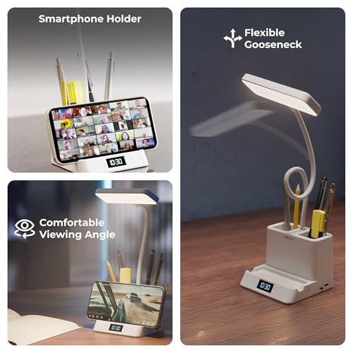 Buy Xech 4-in-1 Study Lamp with Digital Clock, Pen Stand & Phone Holder | Rechargeable Lamp with 3 Colour Tones & Touch Dimming, Portable Office and Study Lamp (Desky Lite Digital) Online at Low Prices in India - Amazon.in - Image 6