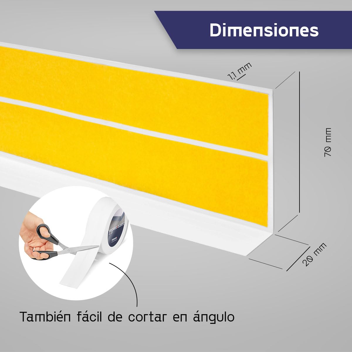 HOLZBRINK Rodapie PVC adhesivo 70x20mm, 10 m | Zocalos autoadhesivos pared para esquineras pared de baño, embellecedor encimera cocina | Color: blanco