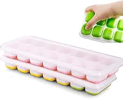 Kit 2 Formas de Gelo com Tampa, 14 Cubos, Silicone Flexível, Kit 2 Unidades, para Alimentos e Papinhas