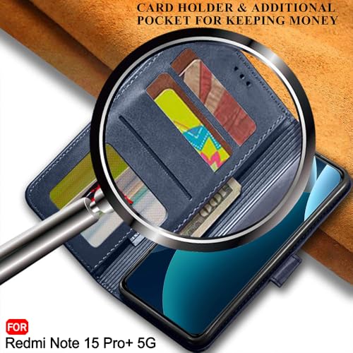 Image of TheGiftKart Flip Back Cover Case for Mi Redmi Note 15 Pro Plus 5G | Dual-Color Leather Finish | Inbuilt Stand & Pockets | Flip Back Case Cover for Redmi Note 15 Pro+ 5G (Faux Leather, Blue & Sky)