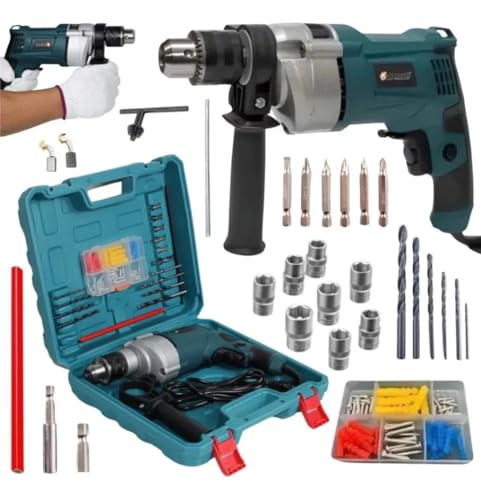 Furadeira de Impacto 1100W com Maleta e 32 Peças Mandril 13mm Vel...