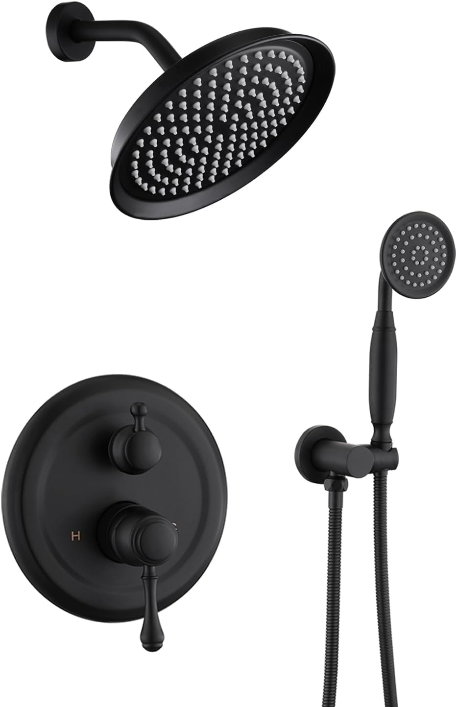 Antique Matte Black Rain Shower Faucet System Complete Sets,9" S-Wall Vintage Rainfall Shower Head with Handheld Spray Fixtures Combo,2 Way Diverter Brass Pressure Balance Valve and Trim Kit
