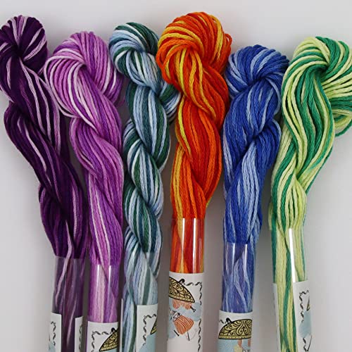 Image of KCS Big skeins of 25 Meters Size 25 Color Variegated Cross Stitch Stranded Threads,6 skeins,04