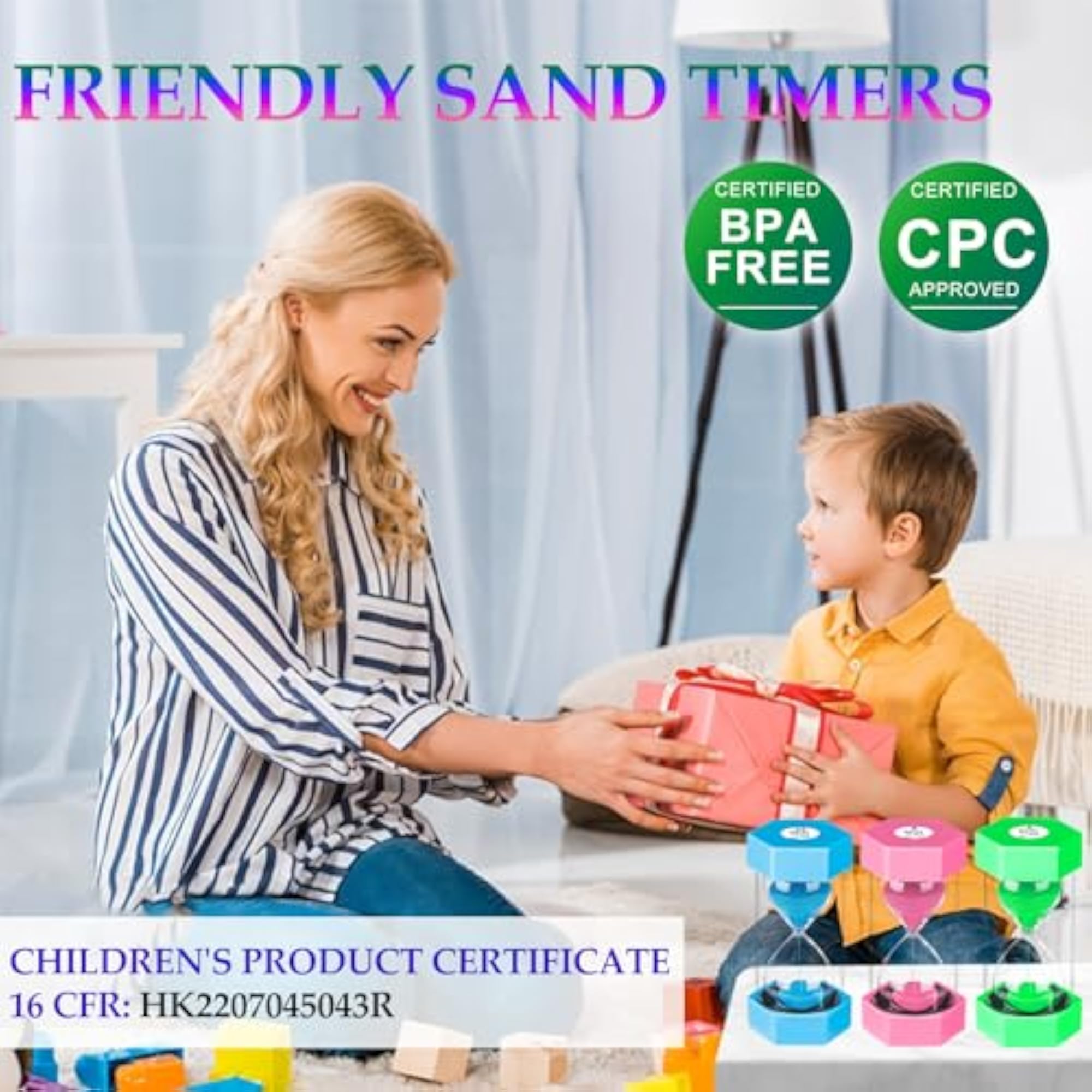 Hourglass Sand Timer for Kids, Colorful Sand Clock