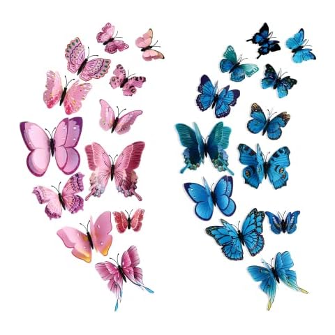 24PCS Butterfly Wall Decals Removable 3D Butterflies Stickers for Party Decorations with Magnets Home Bedroom Kids Room Decor (Double Layer-mixed/24PCS) Cover