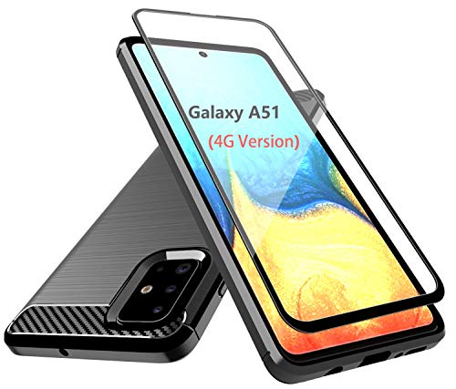 PhuLok Galaxy A51 Case, Samsung A51 Case, with Tempered Glass Screen Protector, Slim Thin Soft TPU Rubber Bumper Rugged Durable Protective Case for Samsung Galaxy A51 (Black-A51)