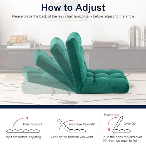Image of Folding Floor Chair with Back Support, Adjust Lay Flat Recliner Oversized Lounge Wide Lazy Boy Gaming Ergonomic Single Sofa Seat for Living Room Bedroom(LRSF-012-GREEN)