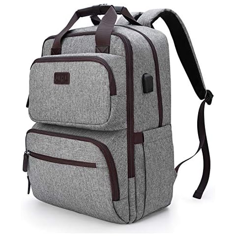JOYHILL Travel Laptop Backpack, Work Bag Business Backpack with USB Charging Port for Men Women, Water Resistant Computer Bag College School Bookbag Backpack Fits 15.6 Inch Laptop, Grey Cover