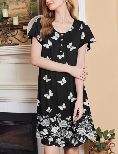 Image of Ekouaer House Dress for Women with Pockets Short Sleeve Moo Moos Plus Size Nightgowns Floral Print Mumu Dresses