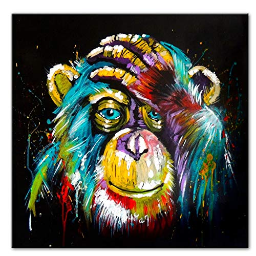 no brand Aquarelle Pensée Singe Mur Art Toile Prints Abstrait Animaux Pop Art Toile Peintures Mur Décor Photos pour Enfants Room80x80cm Pas de Cadre