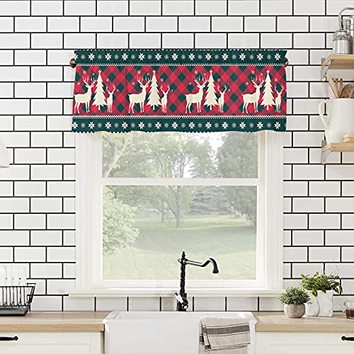 Christmas Valance Curtains For Living Room/Bedroom/Bathroom/Kitchen Window, Rod Pocket Red Xmas Tree Elk Buffalo Plaid Window Valance Tiers Snowflake Small Window Curtain Drape Window Panel, 54X18 #TOP3