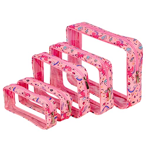 Image of Remobia Hicol TSA Approved 5-Piece Diaper Bag Organizer Pouch Set Clear Waterproof TPU Kids Toiletry Storage Set Travel Packing Clutch Cube Bags for Baby Nursing