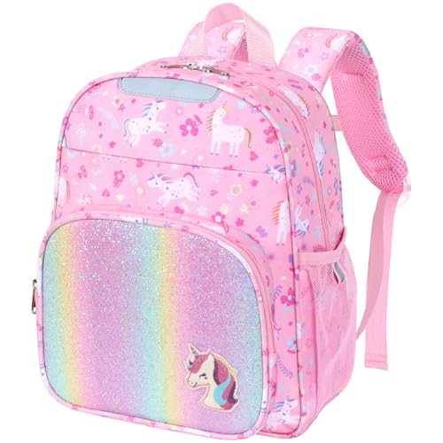 Bagseri Kindergartenrucksack Mädchen 3-5 Jahre, 10L Kinderrucksack mit Brustgurt, Reflektoren & Isolierfach, Ergonomischer Kita Rucksack, Rosa Einhorn