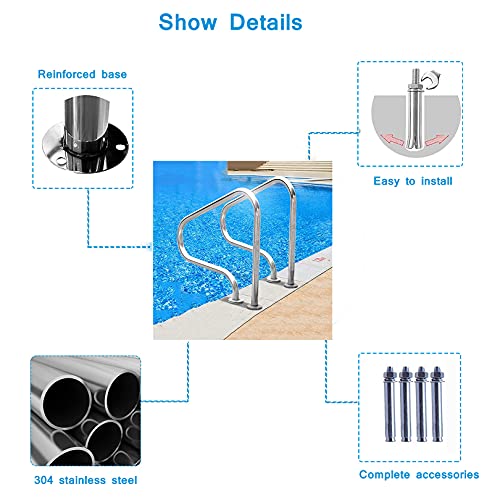 Barandilla para piscina de acero inoxidable 304, plateada miniatura 4