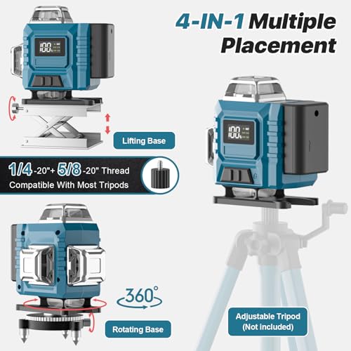 Kevsuvqin Kreuzlinienlaser, Laser Wasserwaage mit 2x3000mAh Batterien & LED-Anzeige, 4x360 Grad Laser Level, 4D 16 Linienlaser Selbstnivellierend/APP/Fernbedienung/IP54 Wasser & Staubdicht