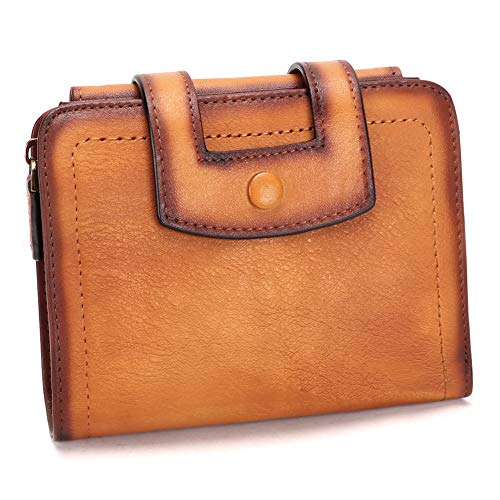 Genuine Leather Short Wallets for Women RFID Blocking Vintage Handmade Soft Purse Small Clutch Money Clip (Brown)
