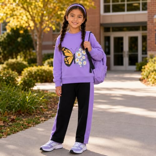 Image of Toddler Girls 2 Piece Cute Outfits, Crewneck Sweatshirt with Jogger Pants Kids Clothing Set for Fall Winter