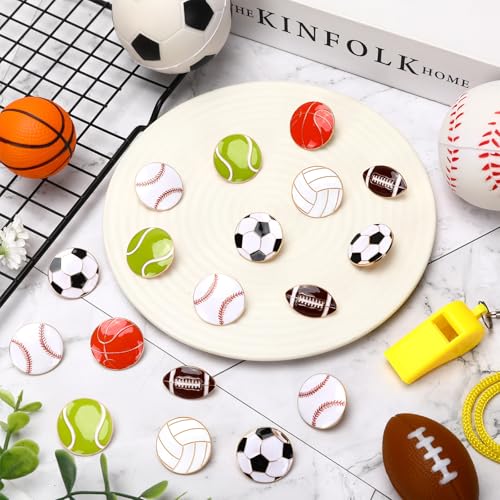 Image of SANNIX 60Pcs Sports Ball Lapel Pins, Bulk Baseball Basketball Soccer Football Volleyball Tennis Enamel Pins Sports Brooches for Backpacks Clothes Bags Hats Accessories