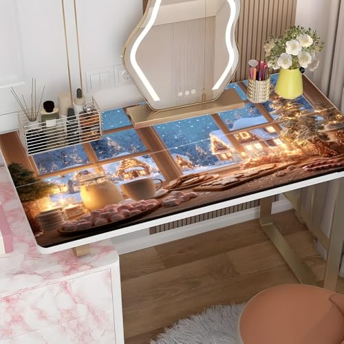 Image of Christmas Desktop Sticker 39.37x23.62In, Cozy Winter Snow Village Desk Decal, Waterproof Table Surface Sticker, Home Office Decor