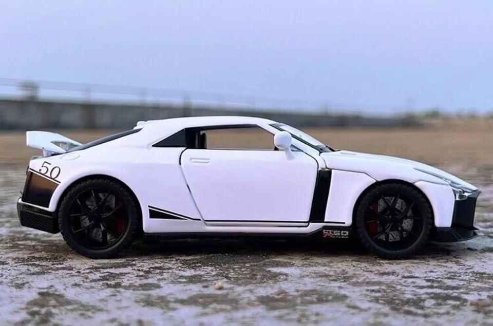 Image of 1:32 Nissan GTR50 Model Car, Diecast Collectible Pull Back Toy Car with Sound and Light for Adults, Kids, Boys, and Girls, Gift (White)