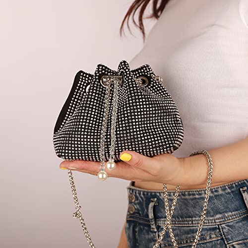 Octwine Small Purse Rhinestones Bucket Purse Pearl Handbag Evening Bag Wedding Party Prom Crossbody Bag for Women and Girls3