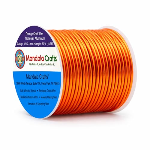Image of Mandala Crafts 12 Gauge Orange Anodized Aluminum Craft Wire, 60 FT | Colored, Flexible, Bendable, for Bonsai, Armature, Sculpting, Wire Wrapping, Jewelry Making, Weather & Tarnish Resistant