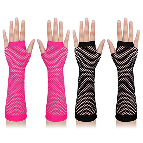 2 Paires Gants Résille Gants Résille Longs Sans Doigts Mitaines Longue Extensible Gants Filet Long Gants Résilles Noir Rose Cover