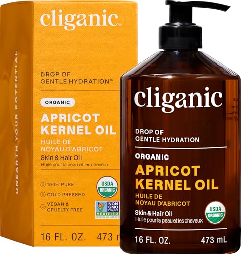 Cliganic Organic Apricot Oil, 100% Pure (16oz) - For Skin, Hair & Face | Natural Cold Pressed Unrefined