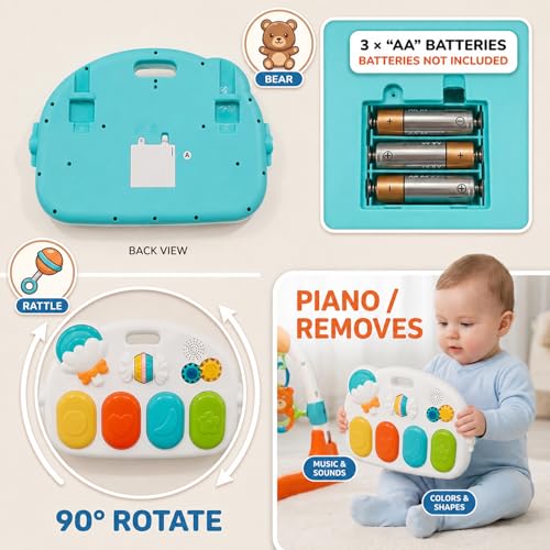 Image of StarAndDaisy Baby Play Gym mat, Kick & Play Gym mat with Adjustable Piano for Baby, Infants & Toddler Gym /Play mat with Hanging rattles /Play Toys Music & Light - Blue