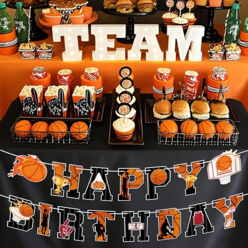 Image of Basketball Happy Birthday Banner Basketball Party Decorations with Slam Dunk Banner Garland Birthday Sign for Kids Boys Teenagers Men Photo Prop Pennant