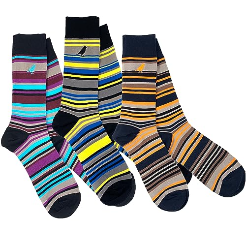 Men’s Cotton Crew Dress Socks – Ultra-Soft, Breathable, Formal Wear – Salmo Stripes2