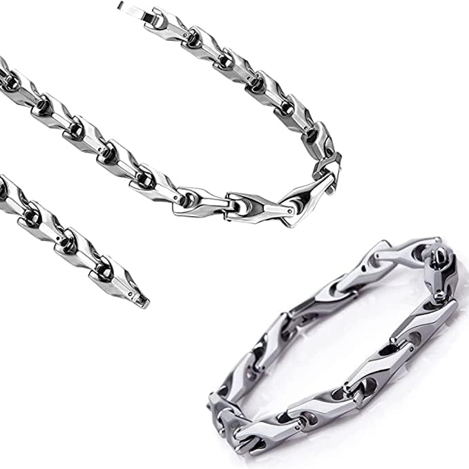 Urban Jewelry Unique Men's Solid Heavy Wheat Tungsten Carbide Bracelet that stands out - 3 Sided Links (Silver, Black or 18K Gold Plated) Smooth Finishing Touch