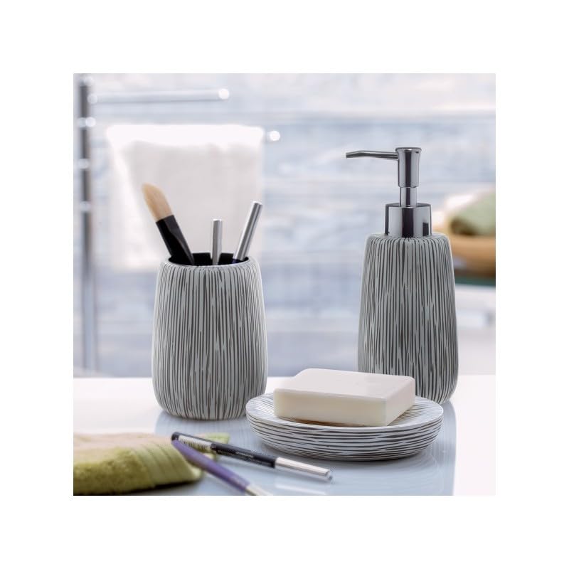 Spirella Hollis Polyresin Soap Dispenser Grey & White - Image 2