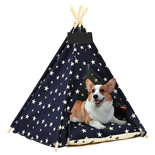 Arkmiido Tienda para Mascotas con Cama, Casa de Lona para Perros y Gatos, Tipi para Mascotas con cojín de 60 cm, Bajo Techo, en exteriors.