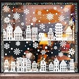 Fensterbilder Weihnachten Selbstklebend, Weihnachtsdeko Innen Weihnachtsdeko Fenster PVC Weihnachts Fensterbilder Doppelseitig Weißes Häuser Schneeflocken, Weihnachten Winter Fenster Deko