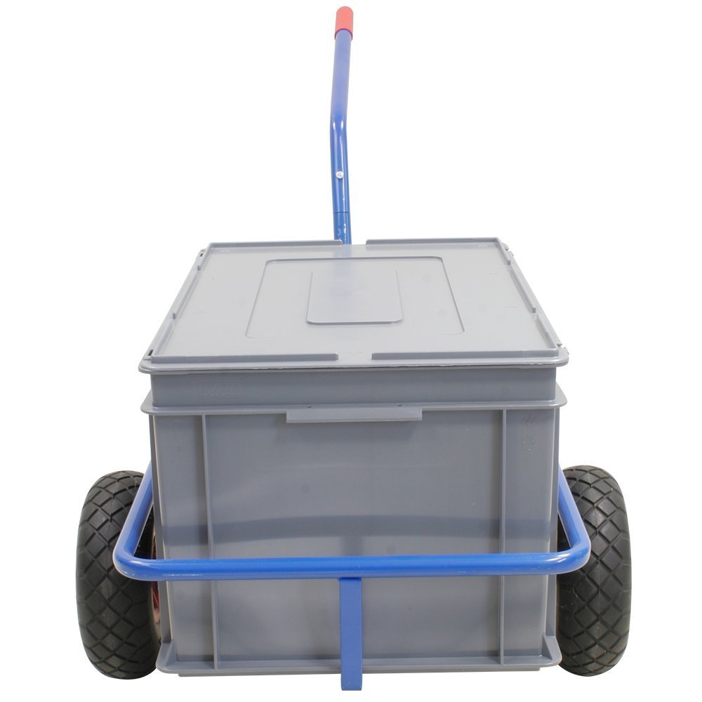 BRB Handwagen mit herausnehmbarer Kunststoffkiste 600x400x320 mm (grau), mit pannensicheren Reifen, Tragkraft 200 kg