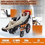20" Seat Reclining Electric Wheelchairs for Adults,Foldable Motorized Wheelchair Reclining Wheelchairs for Seniors, Lightweight All-Terrain Power Wheelchair,Airline Approved-Support 330lbs(Orange) - Image 7