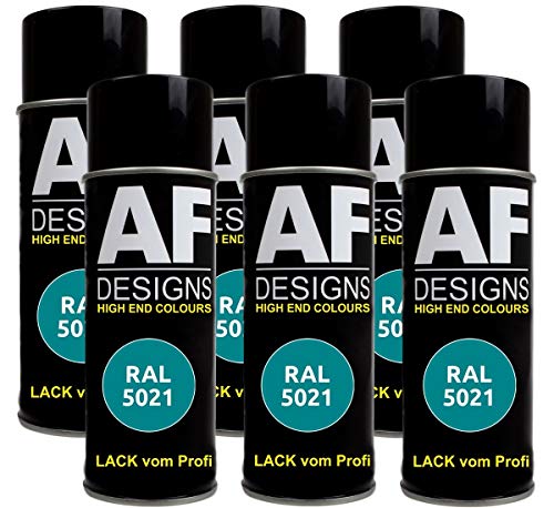 Alex Flittner Designs 6X Ral Pintura en Espray Pintura Coche Laca Colorida Lata de Aerosol RAL5021 Azul Agua Seda Mate