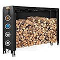DOCEPERT Outdoor Firewood Rack Cover 8 feet?420D Oxford Firewood Cover with Waterproof Zipper?log rack cover With Openable Front Flap?96"X24"X49", Black