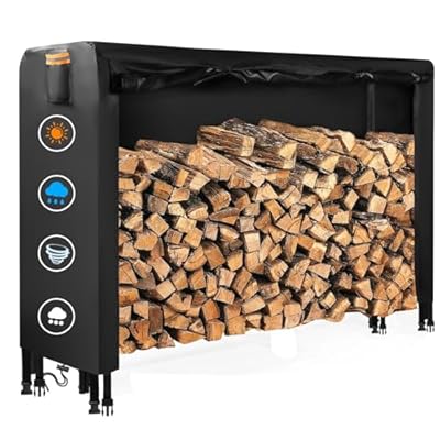 DOCEPERT Outdoor Firewood Rack Cover 8 feet?420D Oxford Firewood Cover with Waterproof Zipper?log rack cover With Openable Front Flap?96"X24"X49", Black