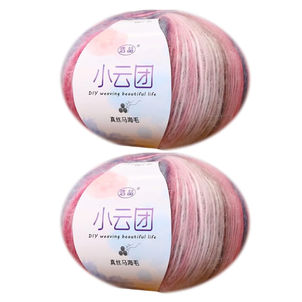 2 x 50g Silk Mohair Yarn Soft Mohair Wool Knitting Yarn Multicolor Gradient Yarn Hand Crochet Yarn for DIY Crochet & Knitting Hats, Sweater, Scarf, Baby Clothes