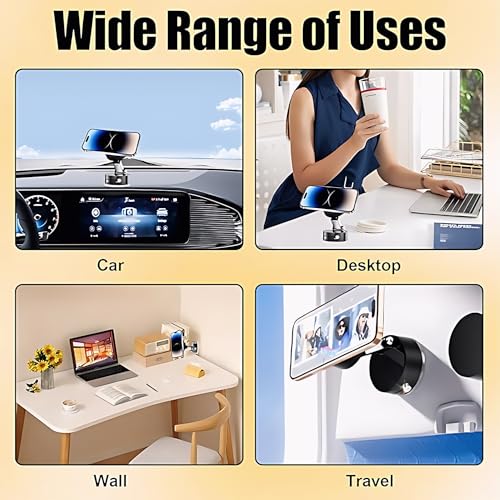 Image of Universal 360 Hold X Vacuum ,Magnetic Suction Phone Holder, Magnetic Suction Phone Mount, Foldable and Retractable Double-Sided Phone Holder, Adjustable Strong Car Mount (BLACK )